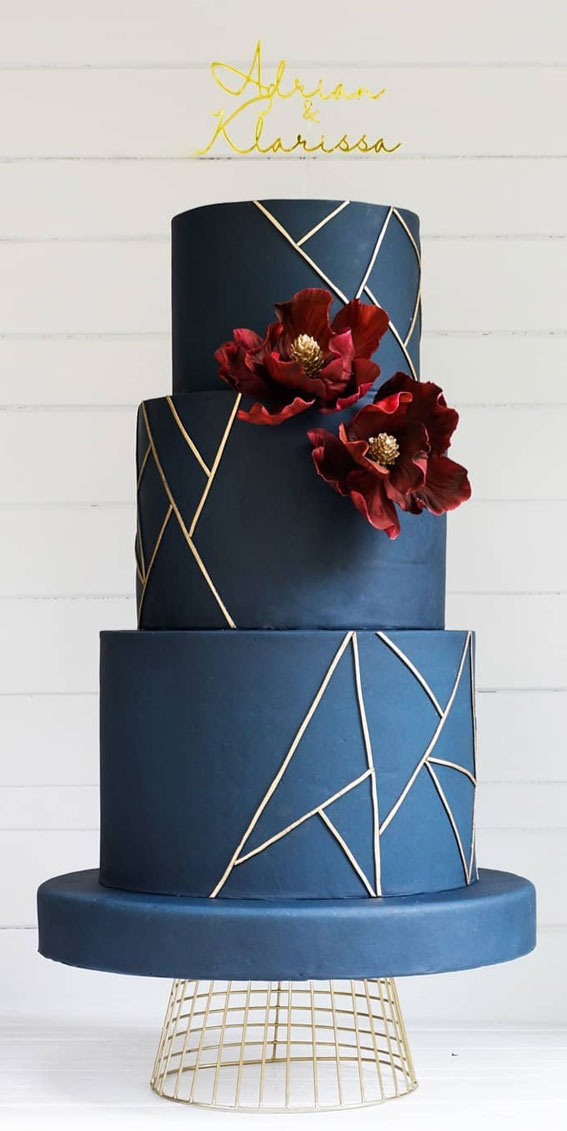 navy blue and burgundy wedding cake, autumn wedding cake , modern wedding cake , elegant wedding cake