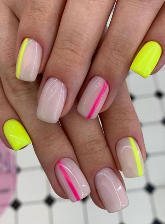 39 Chic Nail Design Ideas For Summer - Neon + neutral