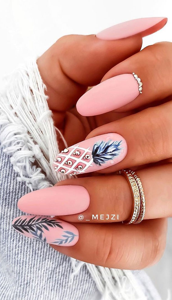pineapple nails, pineapple pink nails , pink nails #manicure #pinknails #summer nails