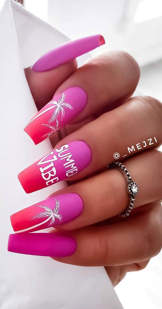 summer vibe nails, summer nails , ombre pink nails, bright color nails #summernails