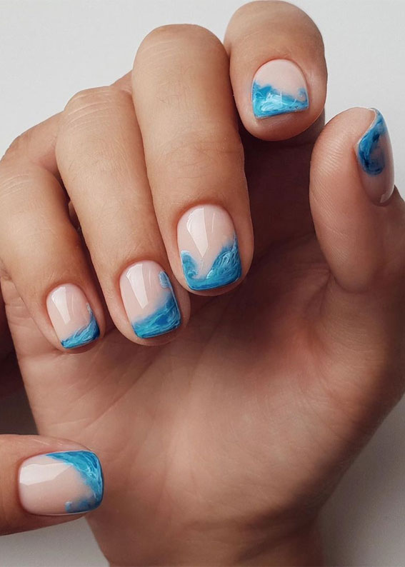 french nail inspired, blue french nail tips, ocean french nail, summer french nails #frenchnails