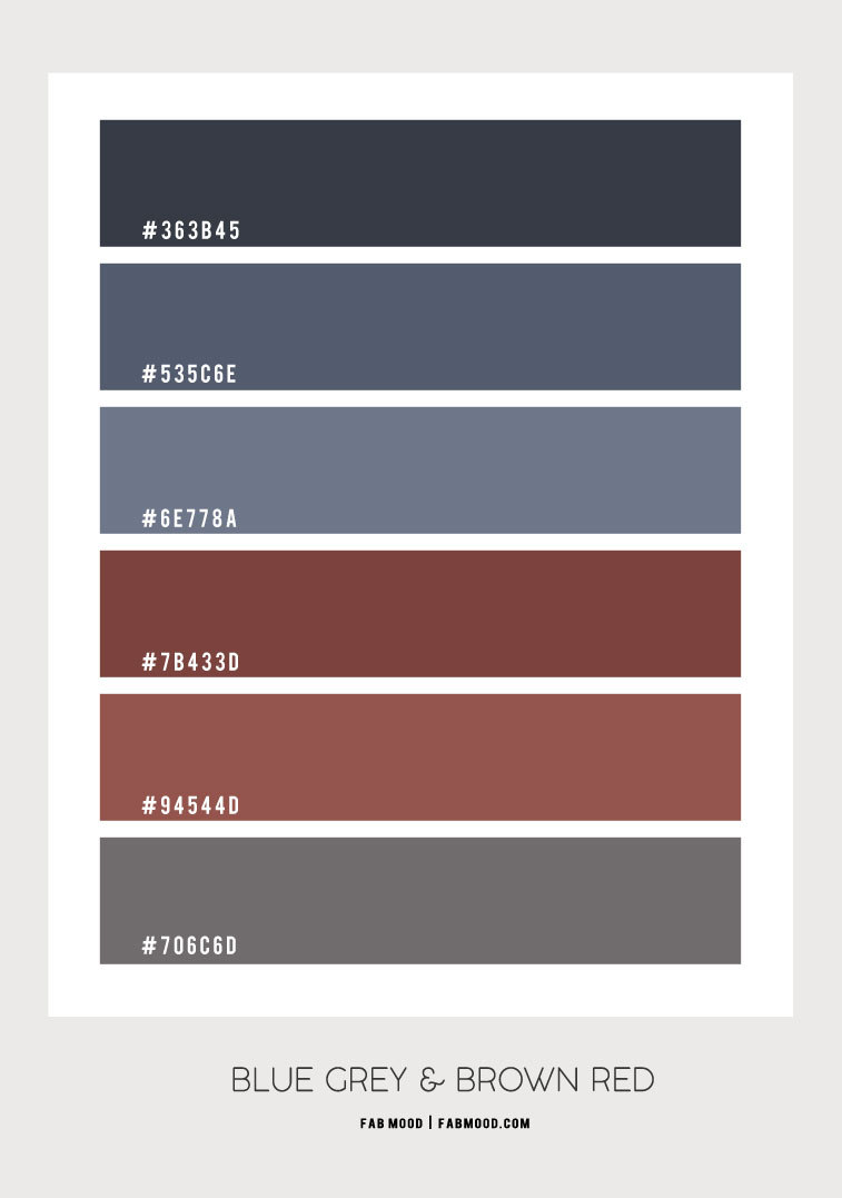 blue grey and brown red, brick red and blue grey, colour scheme, colour palette, colour combo, hex color