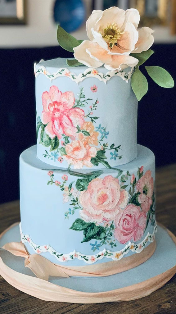 blue wedding cake, hand painted wedding cake , wedding cake designs, best wedding cakes 2020
