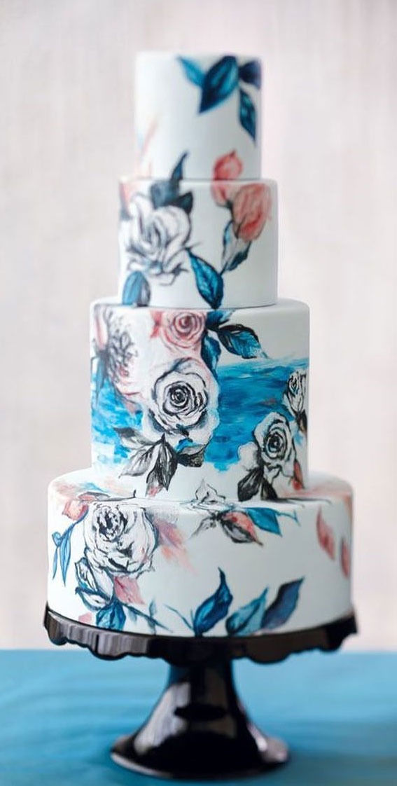 hand painted floral wedding cake, wedding cake, best wedding cakes 2020 #weddingcakes