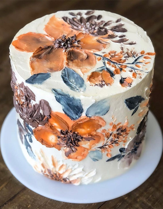 floral painted cake, autumn colored floral painted cake , hand painted cake #handpaintedcake