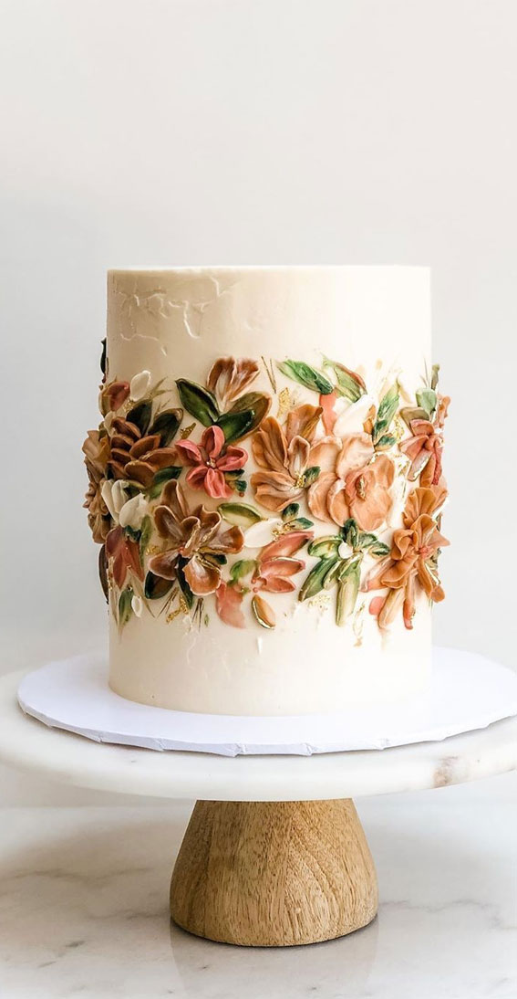 floral painted cake, chevron basket floral painted cake , hand painted cake #handpaintedcake piping cake ideas