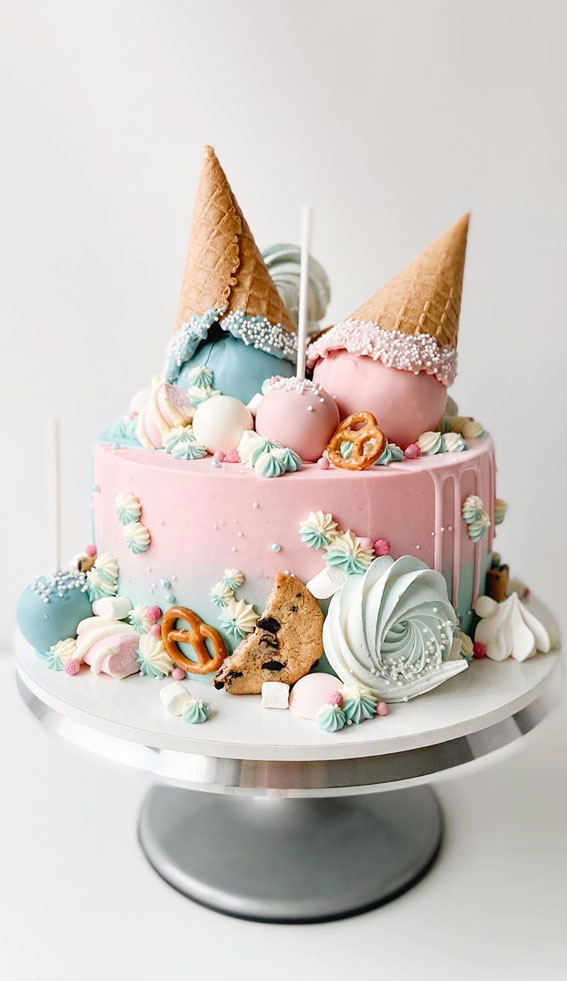 pink birthday cake, birthday cake, pink and blue cake #birthdaycake #birhtday