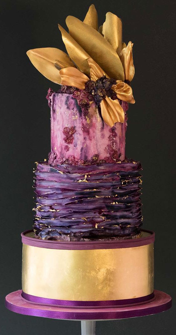 These 50 Jaw-Dropping Wedding Cakes Deserve To Be Framed : Purple and Gold