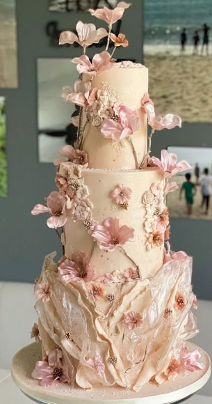 These 50 Beautiful Wedding Cake Designs You Will Be Blown Away : soft pink