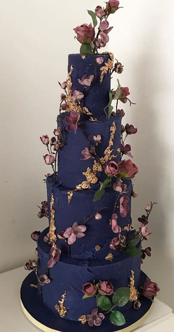 These 50 Beautiful Wedding Cake Designs You Will Be Blown Away : navy blue cake