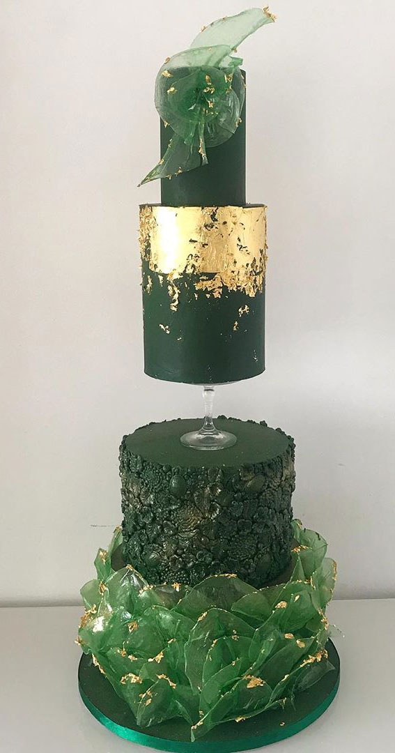 green and gold wedding cake , wedding cake , green wedding cake #weddingcake
