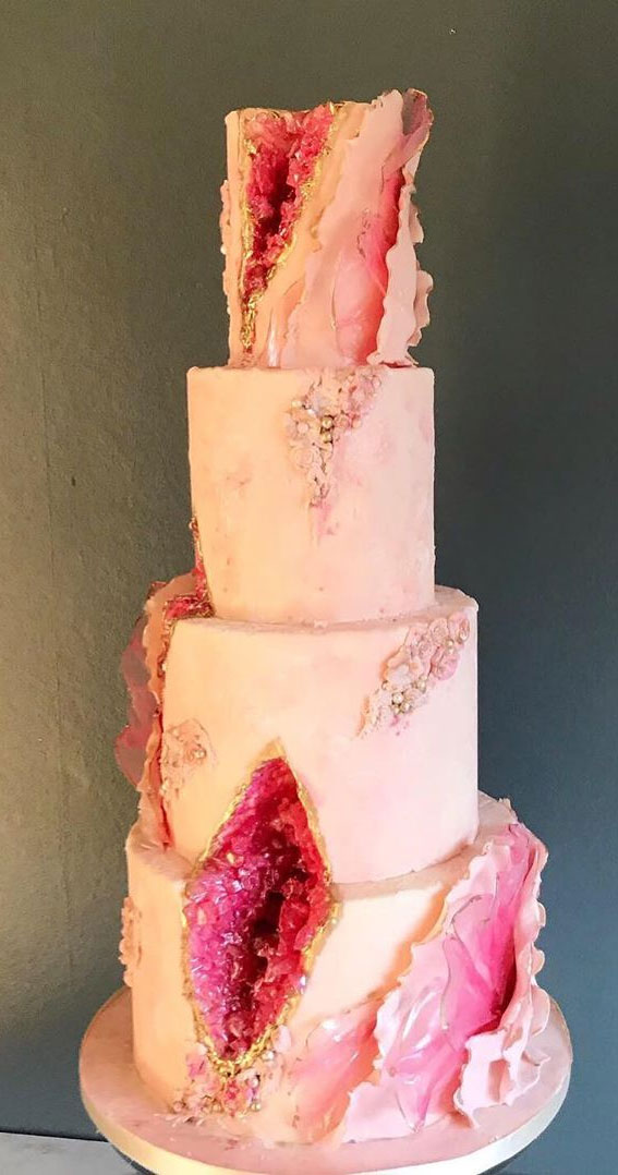 These 50 Beautiful Wedding Cake Designs You Will Be Blown Away : Pink geode wedding cake