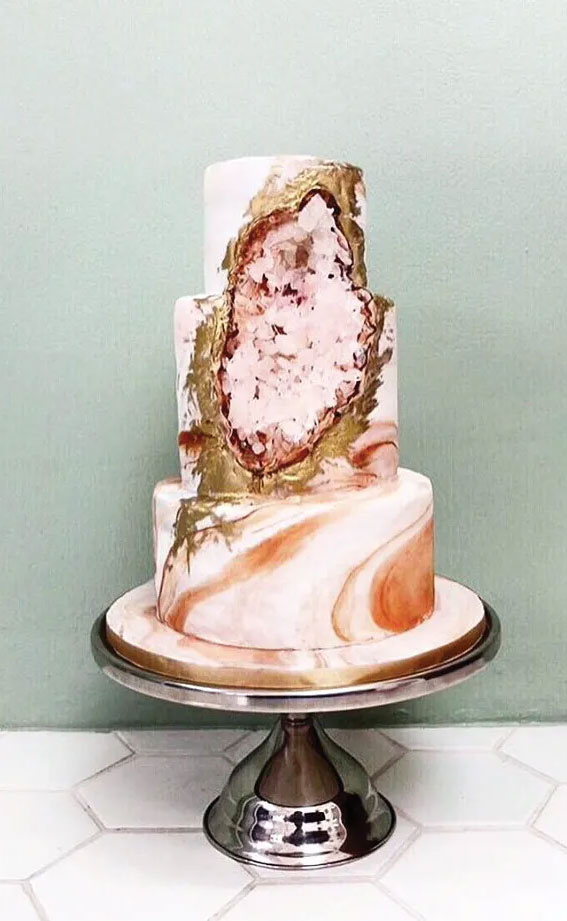 These 50 Beautiful Wedding Cake Designs You Will Be Blown Away : Marble and geode
