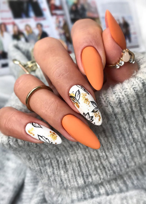 40 Beautiful Nail Design Ideas To Wear In Fall : Orange Pumpkin Colored