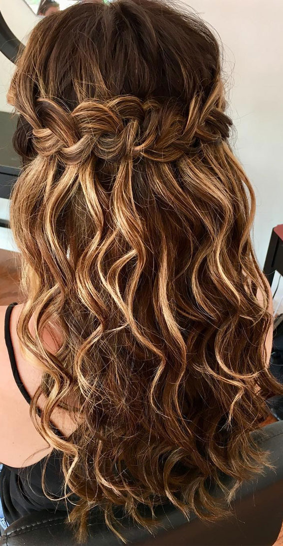 Image of Half up half down with a waterfall braid hairstyle