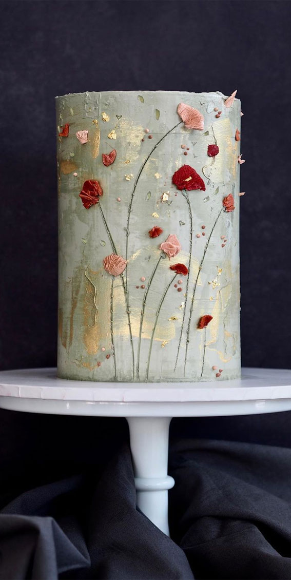 These 50 Beautiful Wedding Cake Designs You Will Be Blown Away : Floral on concrete cake