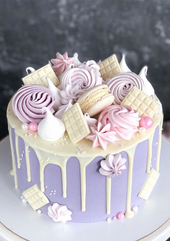 birthday cake, birthday cake, pink and blue cake #birthdaycake #birhtday lavender birthday cake with milk chocolate drip