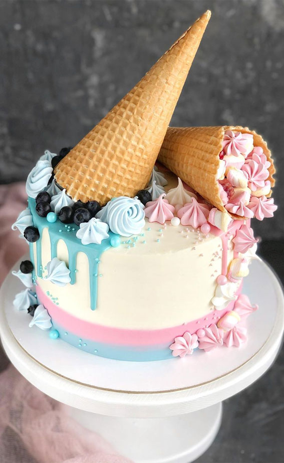 birthday cake, birthday cake, pink and blue cake #birthdaycake #birhtday blue icing drip cake
