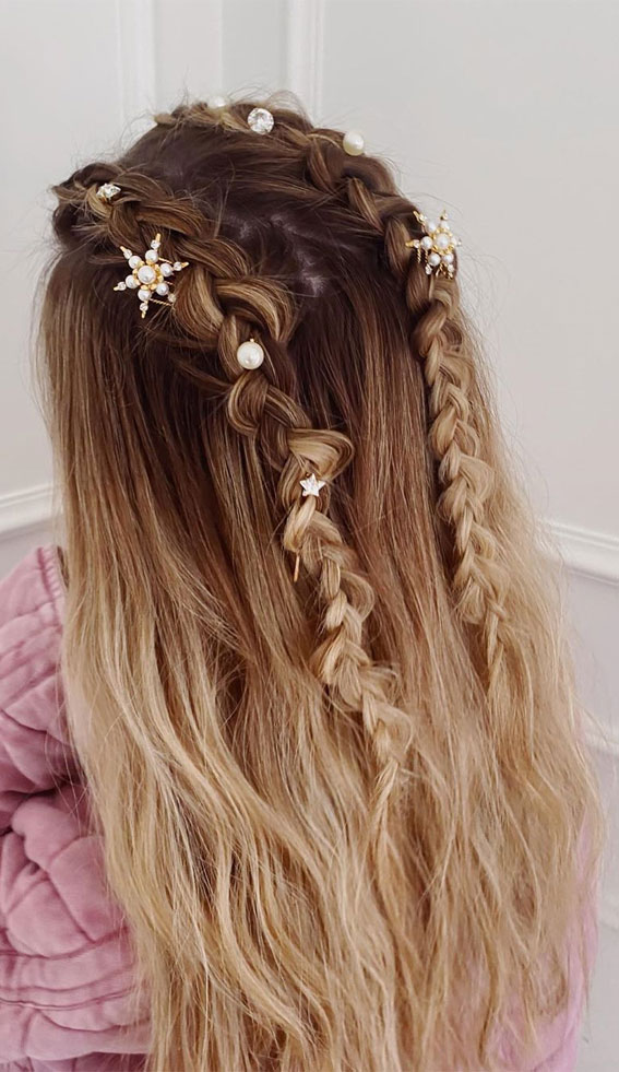 72 Braid Hairstyles That Look So Awesome : Double Braided half up