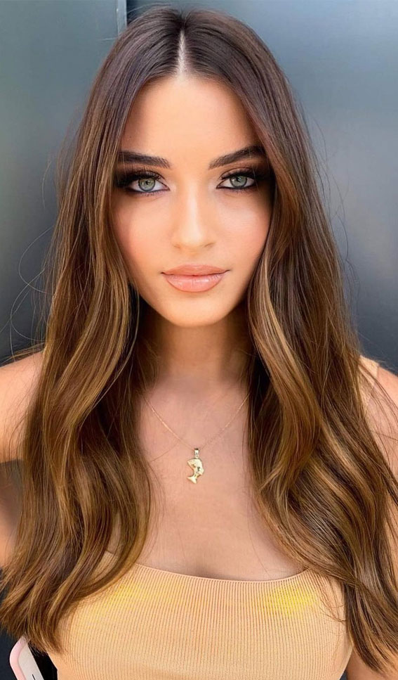 brown hair with highlights, brown hair , brunette hair, brown hair color ideas, brunette balayage, hair color, fall hair color ideas #fallhaircolor #haircolor #balayage