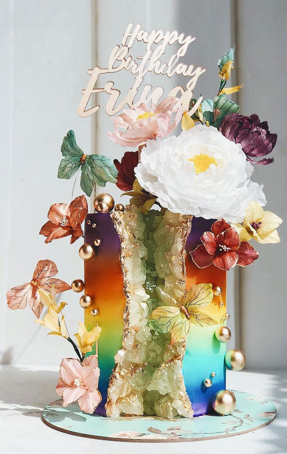 ombre cake with butterflies, butterfly cake, birthday cake, birthday cake ideas #birthdaycake #butterflycake