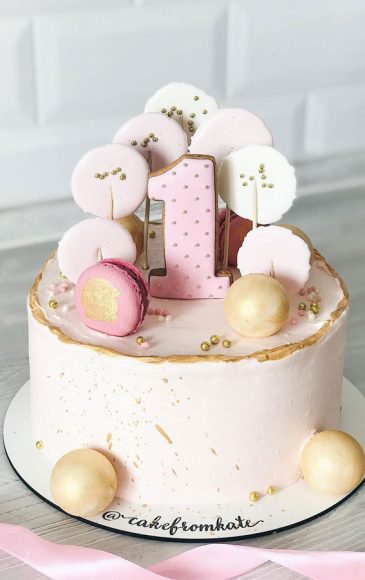 49 Cute Cake Ideas For Your Next Celebration  pink gold trim cake