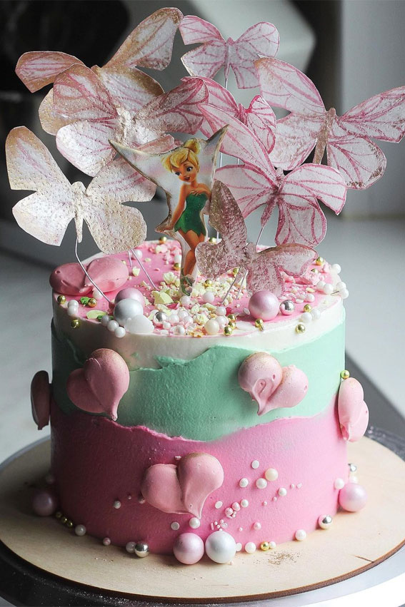 tinkerbell cake, tinkerbell themed cake, cake ideas, disney cake, disney charecter cake, birthday cake design #birthdaycake #tinkerbellcake
