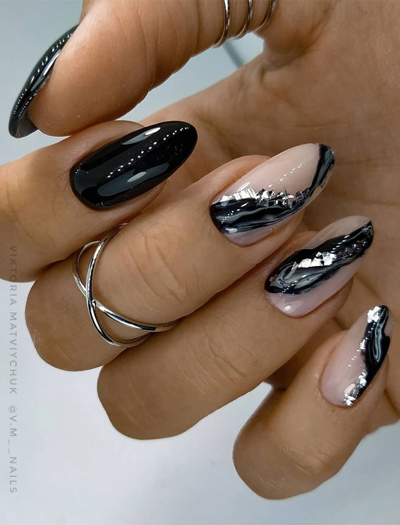 nude and black marble nail designs