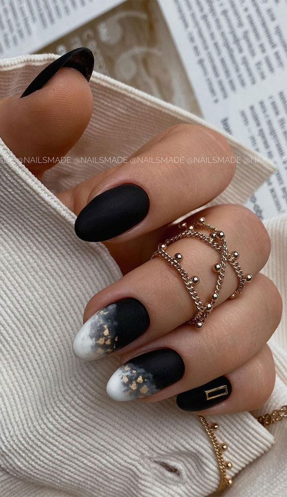 Black and white ombre with glitter and gems on gel sculpted nails |  Sculpted nails, Nails, Black nails