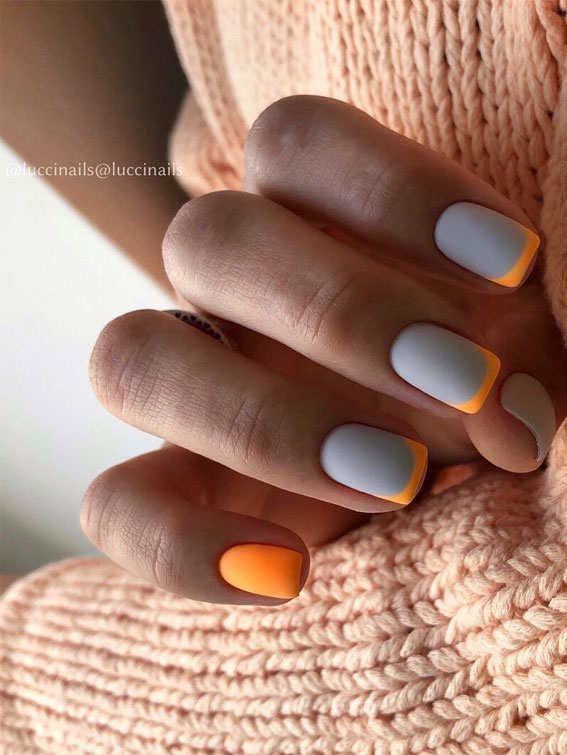 47 Beautiful Nail Art Designs Ideas Grey And Orange Neon Nails