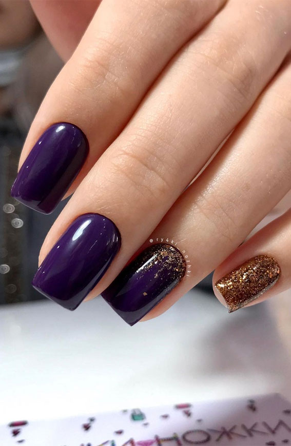 47 Beautiful Nail Art Designs & Ideas : Purple and gold nails