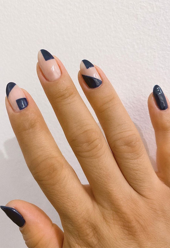 47 Beautiful Nail Art Designs & Ideas : Nude and blue nails