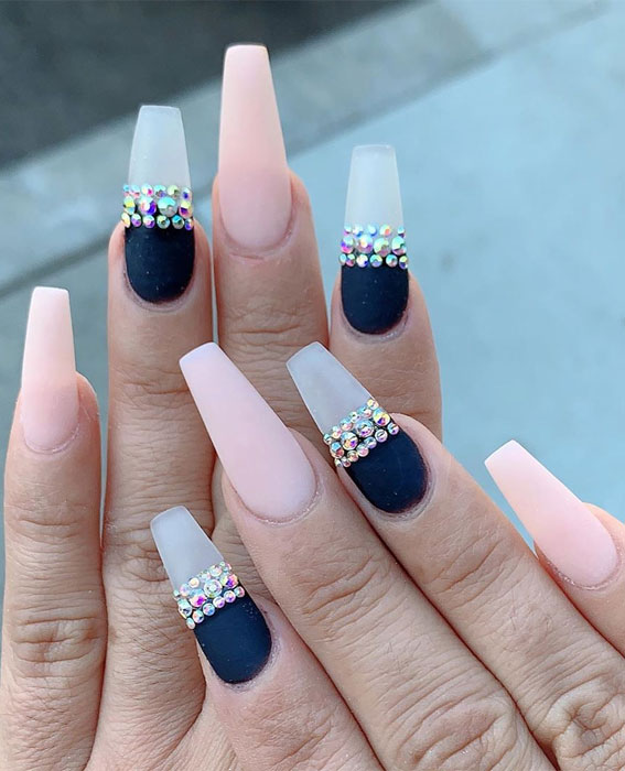 47 Beautiful Nail Art Designs & Ideas : Navy Blue and Pink Nails