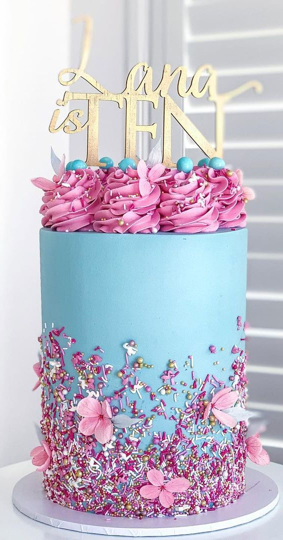 54 Jaw-Droppingly Beautiful Birthday Cake : Blue and Pink 10th Birthday Cake