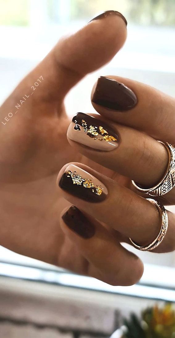 black nails, black and gold nails, nail art designs, dark nails, black matte nails with gold foil, nail art ideas, nail designs 2020, nails design #nailart #naildesigns2020