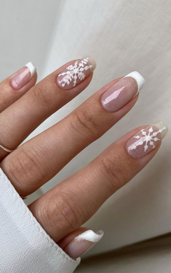 25+ Christmas Nails 2020 : Glitter Snowflake Nails