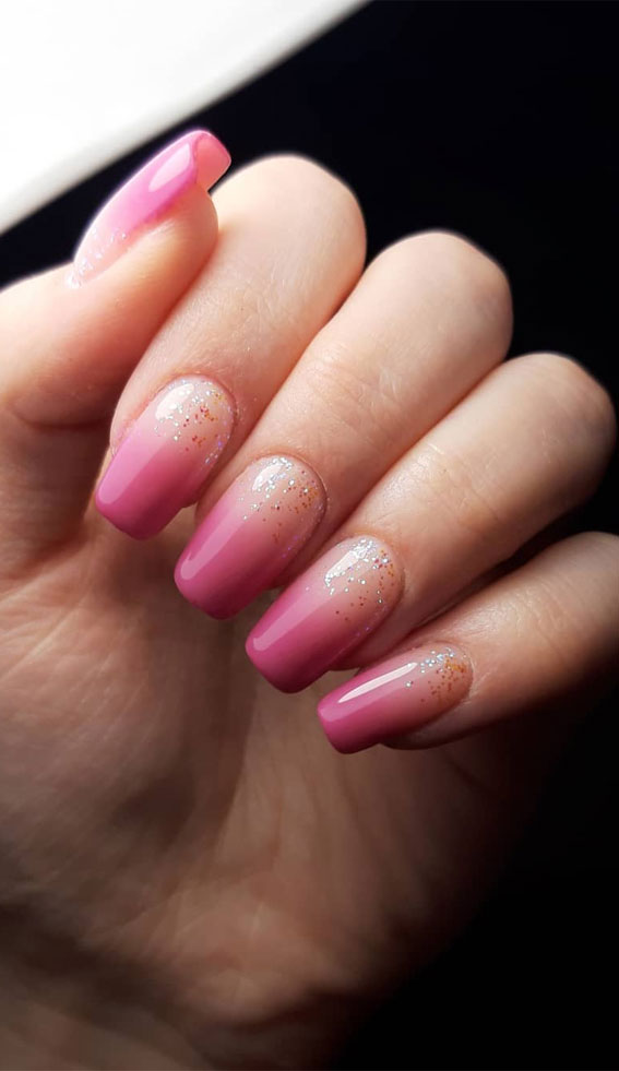 ombre pink nails, glitter nails, nail art, nail design, elegant nails #nailat #glitternails