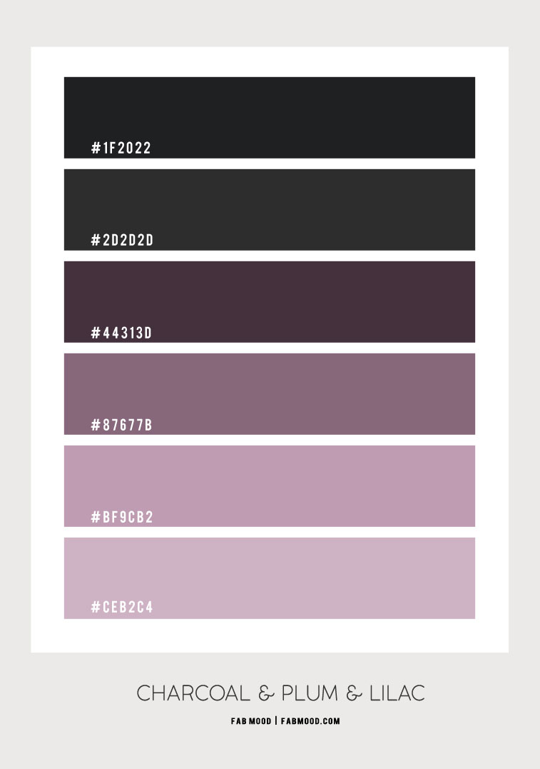 charcoal color scheme, charcoal color, charcoal and purple color scheme, charcoal and plum color combo, charcoal and lilac color palette, lilac and plum with charcoal 