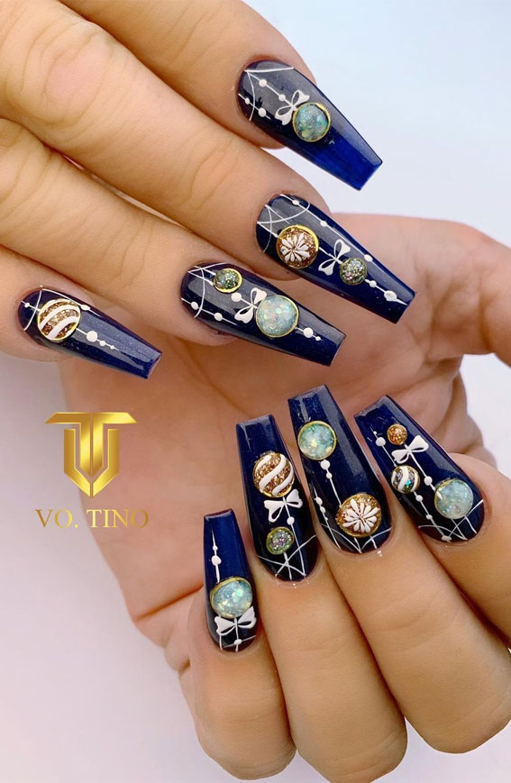 navy blue christmas nails, christmas nail designs 2020, christmas nail designs 2020, christmas nail art, easy christmas nail art, christmas nail ideas, christmas nail designs acrylic, christmas nails, festive christmas nails, festive nails, holiday christmas nails