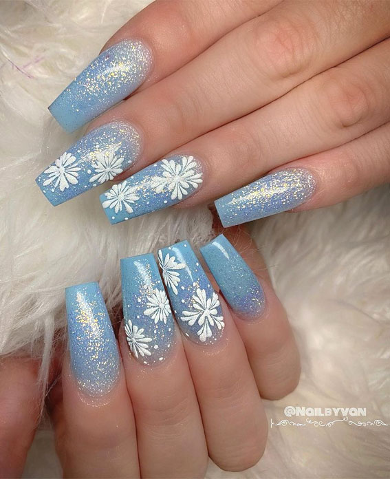 Pretty festive nail colours & designs 2020 Frosty blue
