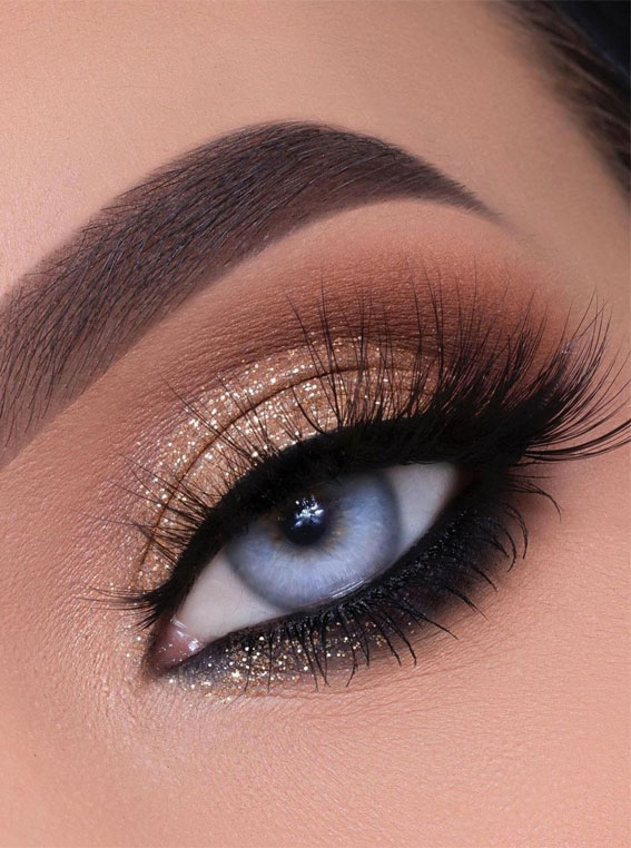 65 Pretty Eye Makeup Looks : neutral glitter eye shadow