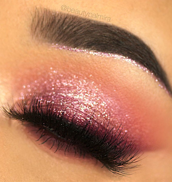65 Pretty Eye Makeup Looks : Glitter Pink Makeup