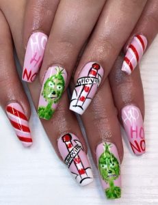 Pretty Festive Nail Colours & Designs 2020 : Mr. Grinch Christmas nails