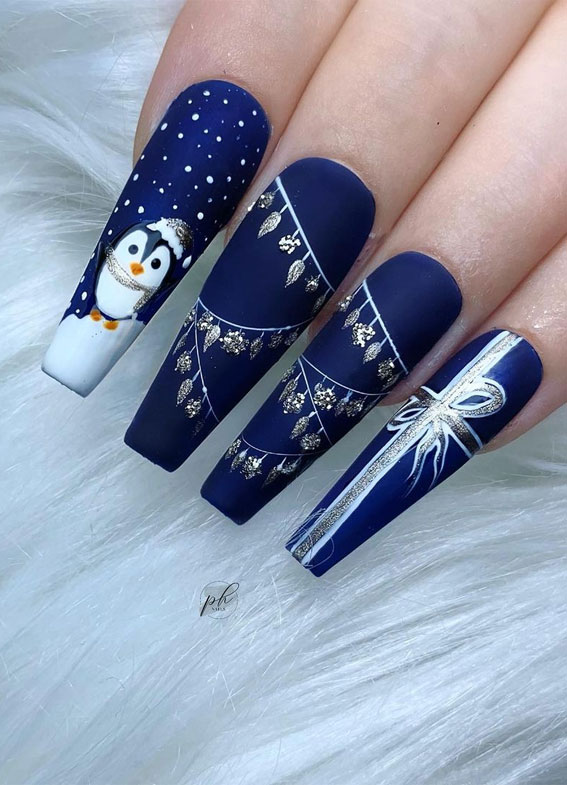 Pretty Festive Nail Colours & Designs 2020 : Navy blue Christmas nails