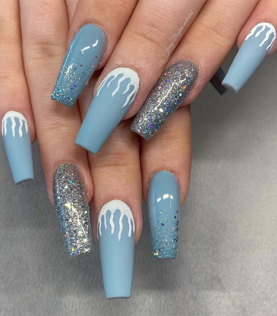 Pretty Festive Nail Colours & Designs 2020 : Frosty blue & Icy Christmas nails