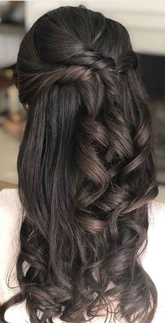 33 Romantic Half Up Half Down Hairstyles : twisted half up-do for long hair