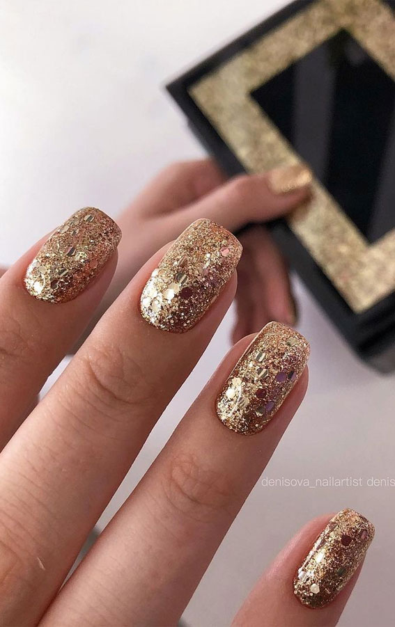 glitter nails, nail art designs, nail designs 2021, nail trends 2021, gold glitter nails #glitternails