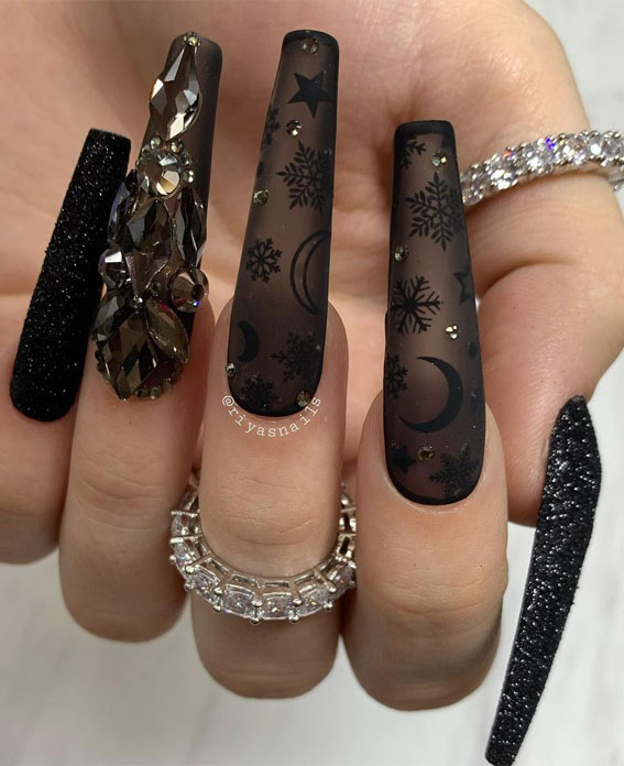 black winter nails, sheer black nails, black coffin nails, black coffin nails with design, black acrylic nails, black coffin nails designs,  long black coffin nails
