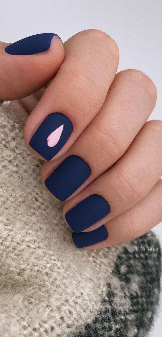 Stylish Nail Art Design Ideas To Wear in 2021 : Pink Water Droplet on Navy  Nails