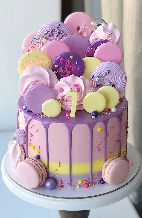 lavender and pink birthday cake, pink and blue birthday cake